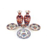 A pair of Imari baluster vases, 31cm high; and a s