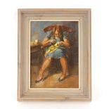 James Govier, study of a seated girl sewing, oil on board, 35cm x 23.5cm