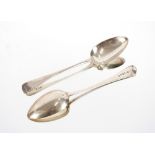 Two George III "Old English" pattern silver table spoons, by William Ely and William Fern 1797