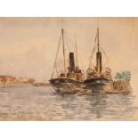 Fid Harnack 1879-1983, study of fishing boats in harbour, 27cm x 35.5cm, signed watercolour