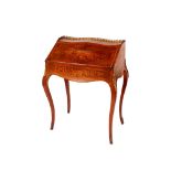 A 19th Century rosewood and marquetry inlaid Bureau de Dame, surmounted by a pierced gallery, the