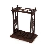 A Colbrookdale style cast iron umbrella stand, having pierced ends, stylised clover leaf decoration,