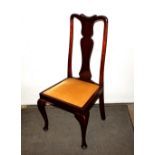 A set of four mid-20th Century mahogany Queen Anne style dining chairs, the Dralon upholstered seats