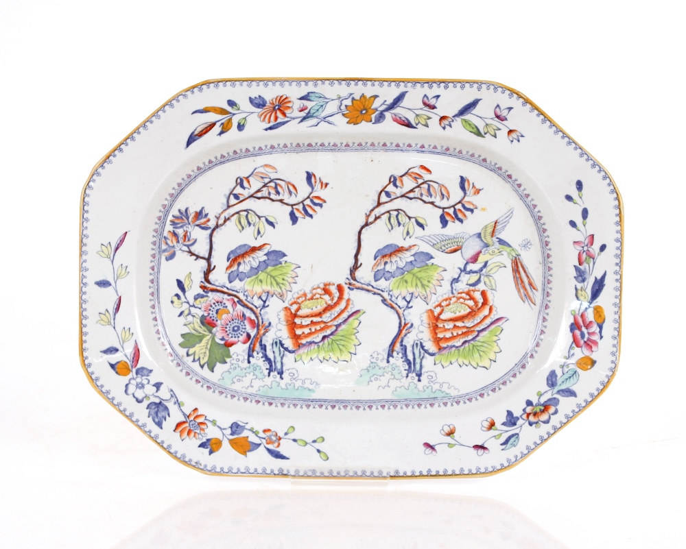 A 19th Century Chinese blue and white meat platter, decorated exotic garden scene, 41cm; a 19th - Image 2 of 10