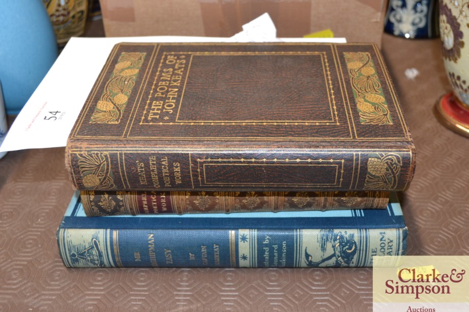 A copy of "Campbells Poetical Works" part leather bound; Keats "Complete Poetical Works" and "Mr M