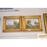 A pair of gilt framed oil on board studies depicti