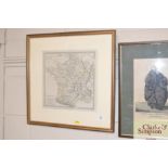 A framed and glazed coloured map, engraved by J &
