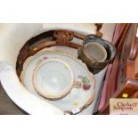 A floral and gilt decorated wash bowl and chamber