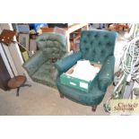 Two green upholstered armchairs
