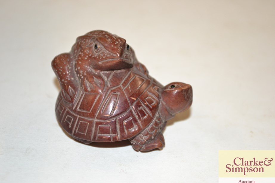 A Japanese wooden turtle Netsuke