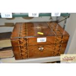 A mother of pearl and marquetry inlaid workbox