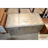 A retro metal storage trunk