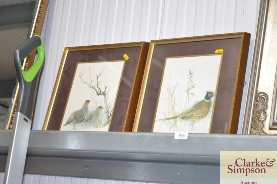 A pair of coloured prints depicting pheasants and