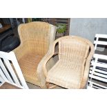 Two wicker armchairs