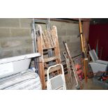 A wooden step ladder, an aluminium step ladder and