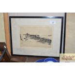 A pencil signed engraving "Walberswick Pier"