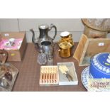 A silver plated coffee pot; boxed cutlery; Royal W