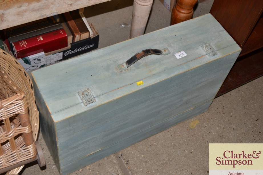 A painted wooden carpenters chest