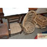 A rush seated child's chair; and a wicker and cane