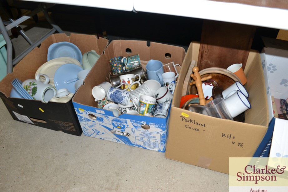 Three boxes of various china and kitchenalia