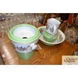 An Edwardian china jug; wash bowl and slops bucket