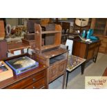 An oak side cabinet and a set of oak hanging wall