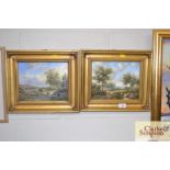 A pair of gilt framed oil on board studies depicti