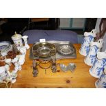 A quantity of silver plated ware, brass tray etc.