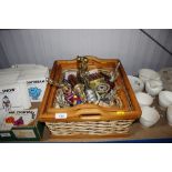 Two baskets and contents of various trophies and m