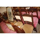 A set of four carved Edwardian dining chairs; anot