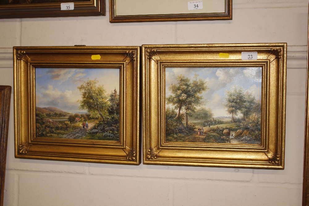 A Norley, a pair of oils on panel depicting rural