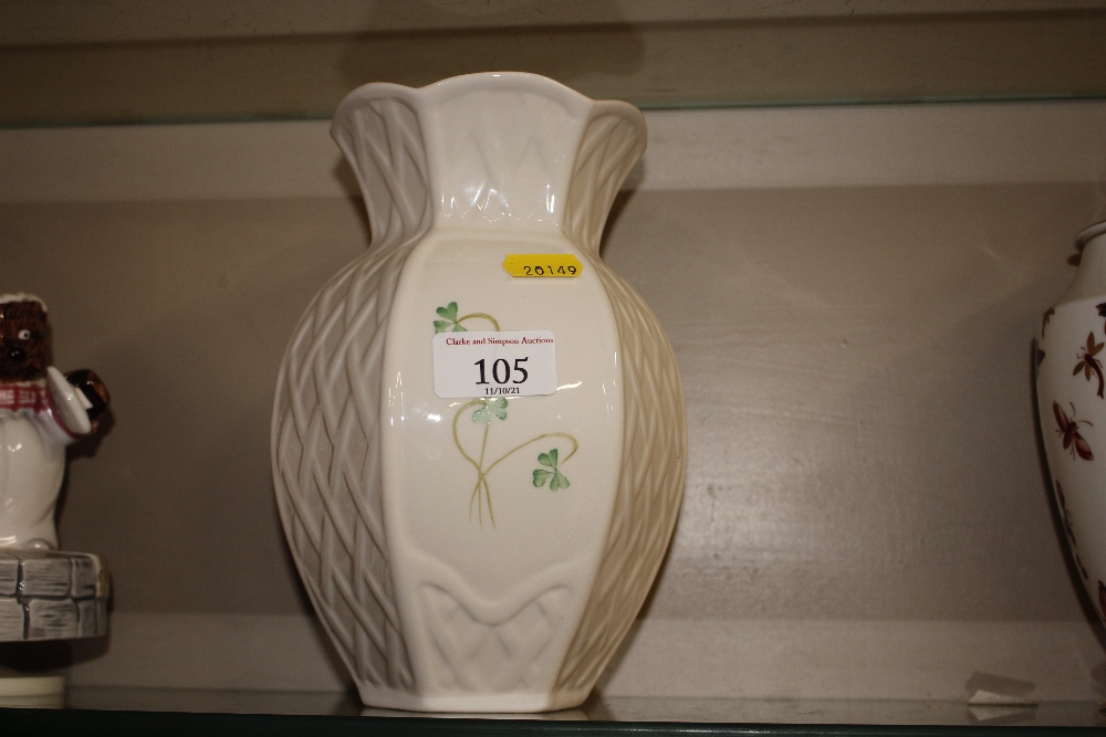A Belleek baluster vase