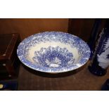 A fine 19th Century blue and white spongeware wash bowl, 33.5cm dia.