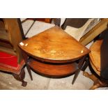 An inlaid rosewood two tier corner table