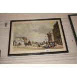 A coloured print of Hyde Park Corner