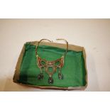 An unusual brass copper and malachite style set ch