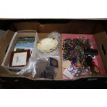 A box of miscellaneous costume jewellery, commemor