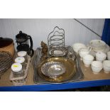 A quantity of silver plated ware; brass tray etc