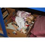 A box containing Barbie and Bratz dolls etc