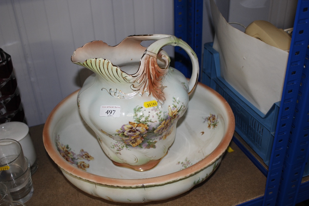 A floral decorated wash jug and bowl AF