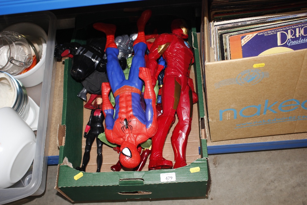 A box of mostly Marvel toys