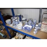 A quantity of blue and white china