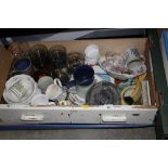 A box and a drawer of various sundry glass and chi