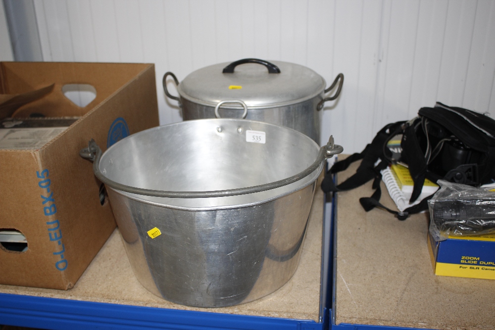An aluminium preserve pan together with a saucepan