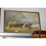 A framed and glazed print depicting a harvest scen