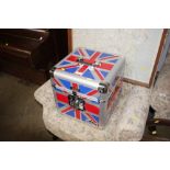 A flight case decorated with the Union Jack