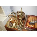 A quantity of brass ware to include candle sticks;
