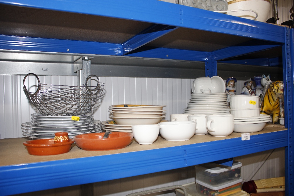 A quantity of white glazed tea and dinnerware; var