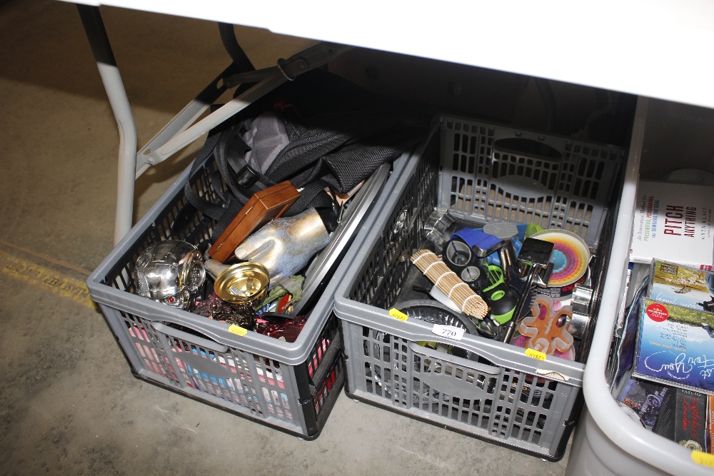 A box of kitchenalia together with a box containin