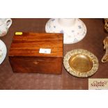 A Victorian mahogany two compartment tea caddy; an